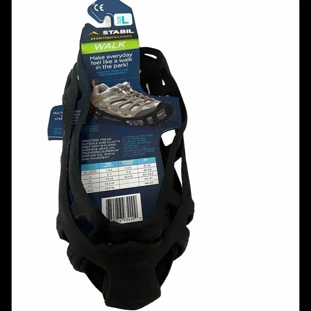 Stabil Walk Ice‎ Shoe Covers Slip Over Shoes Cleats Black Size L Traction Unisex